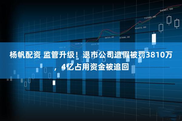 杨帆配资 监管升级！退市公司造假被罚3810万，4亿占用资金被追回